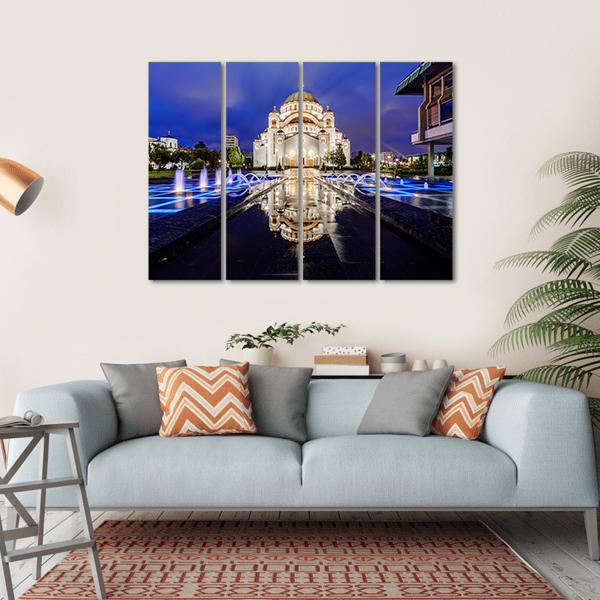 Saint Sava Temple With Fountain In Belgrade Canvas Wall Art-4 Horizontal-Gallery Wrap-34" x 24"-Tiaracle