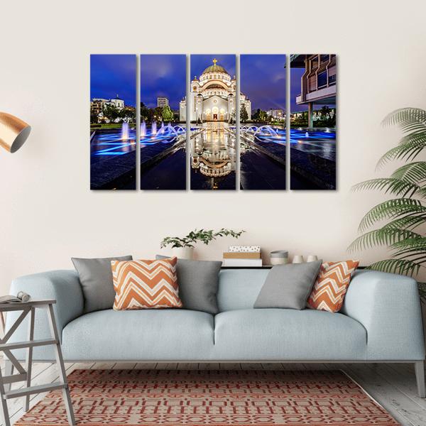 Saint Sava Temple With Fountain In Belgrade Canvas Wall Art-5 Horizontal-Gallery Wrap-22" x 12"-Tiaracle