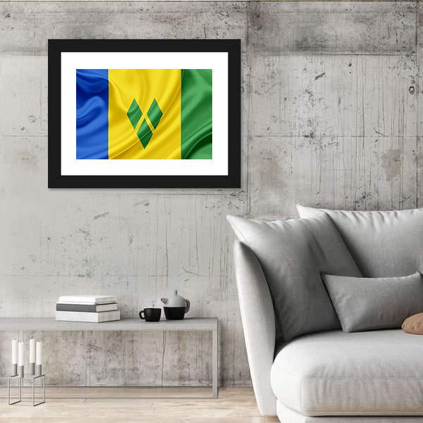 Saint Vincent And Grenadines Waving Flag Canvas Wall Art-3 Horizontal-Gallery Wrap-25" x 16"-Tiaracle
