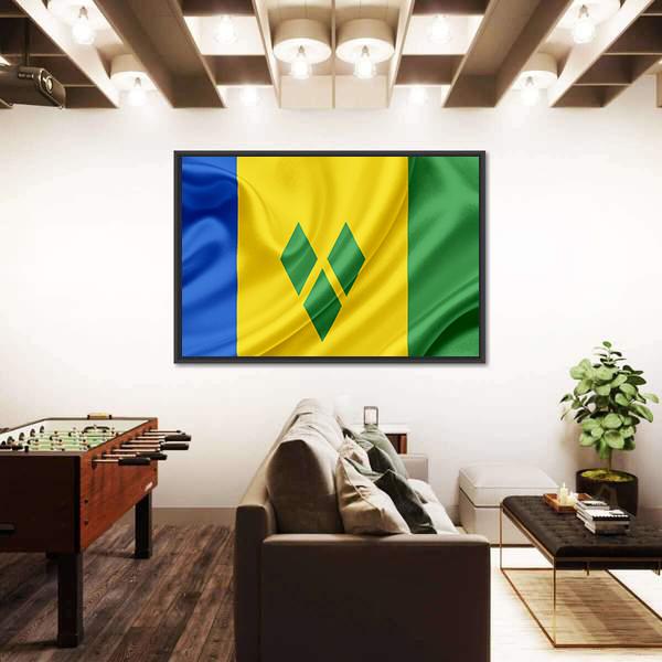 Saint Vincent And Grenadines Waving Flag Canvas Wall Art-3 Horizontal-Gallery Wrap-25" x 16"-Tiaracle