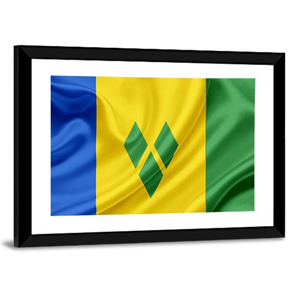 Saint Vincent And Grenadines Waving Flag Canvas Wall Art-3 Horizontal-Gallery Wrap-25" x 16"-Tiaracle