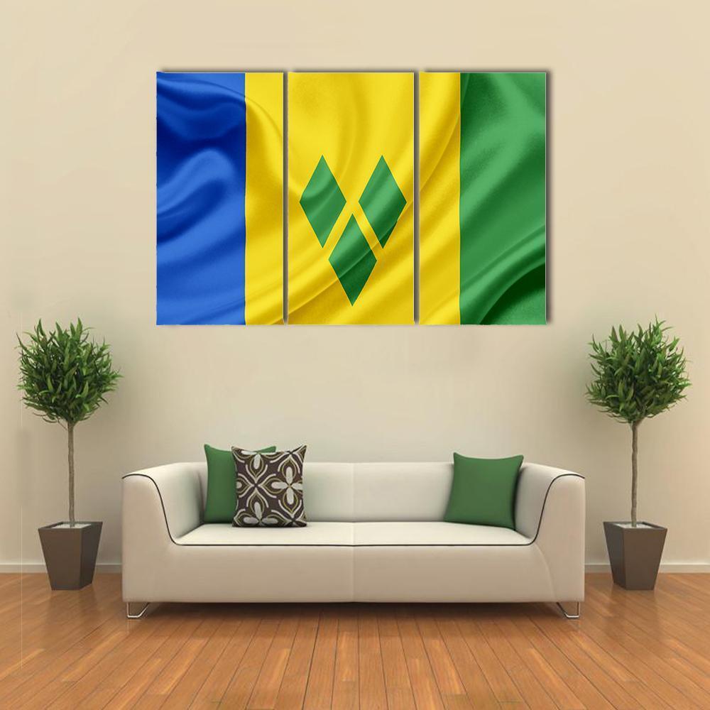 Saint Vincent And Grenadines Waving Flag Canvas Wall Art-3 Horizontal-Gallery Wrap-37" x 24"-Tiaracle
