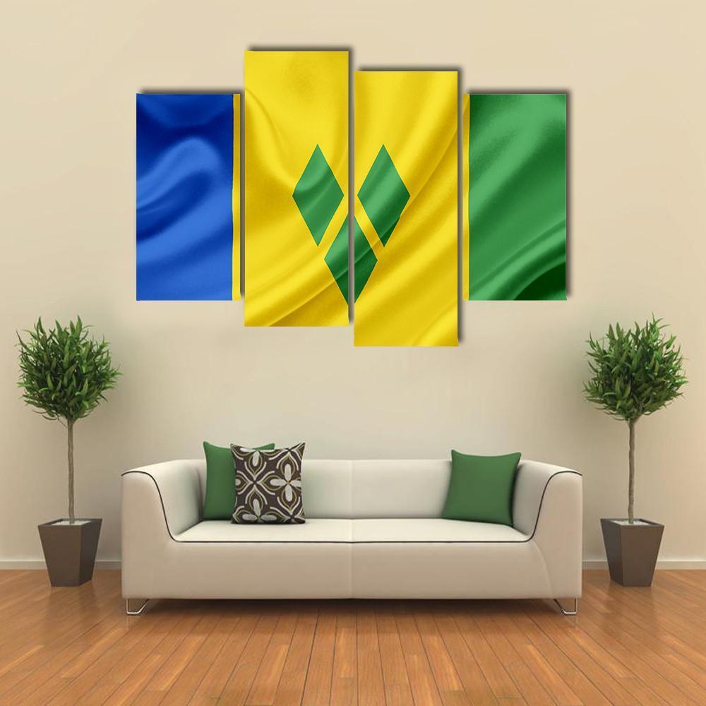 Saint Vincent And Grenadines Waving Flag Canvas Wall Art-4 Pop-Gallery Wrap-50" x 32"-Tiaracle