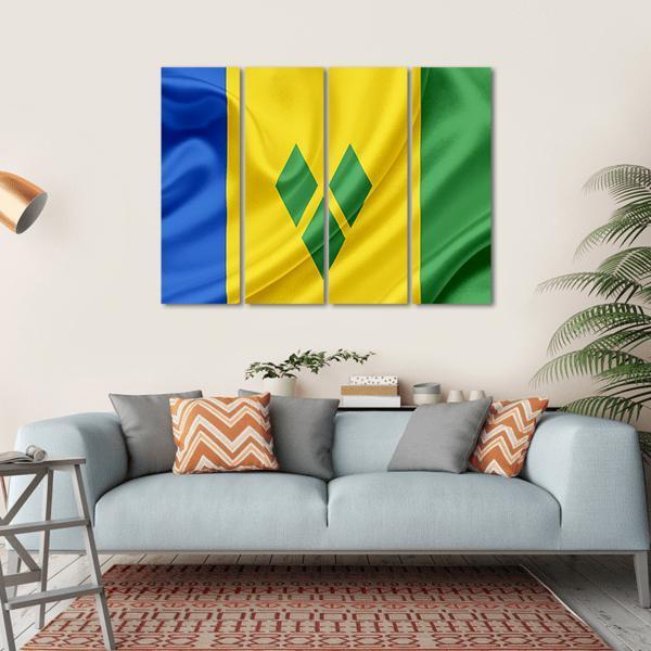 Saint Vincent And Grenadines Waving Flag Canvas Wall Art-4 Horizontal-Gallery Wrap-34" x 24"-Tiaracle