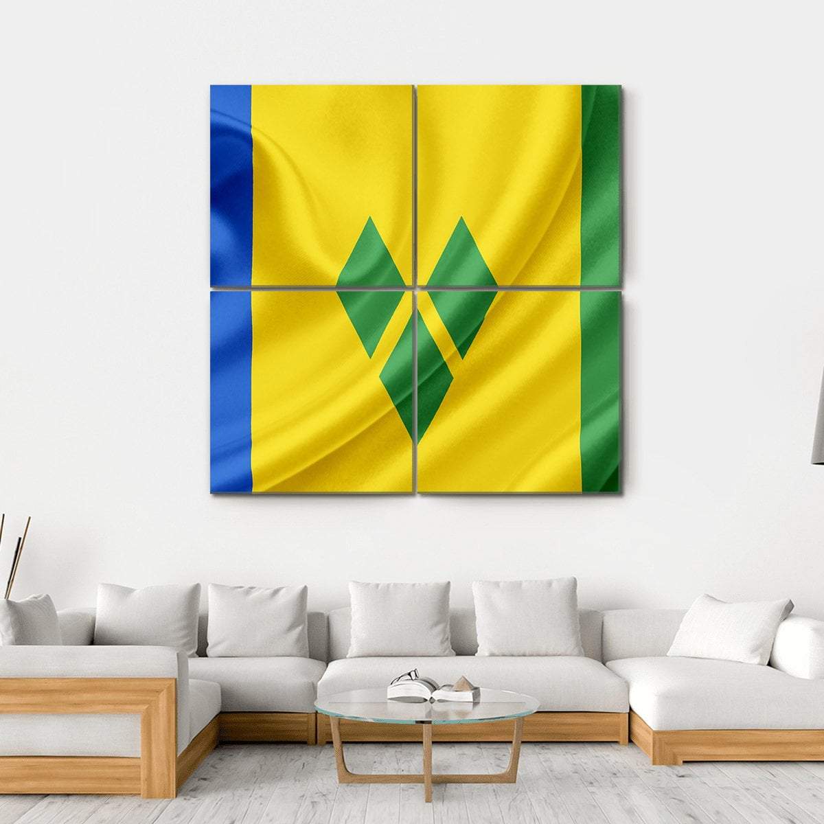 Saint Vincent And Grenadines Waving Flag Canvas Wall Art-4 Square-Gallery Wrap-17" x 17"-Tiaracle