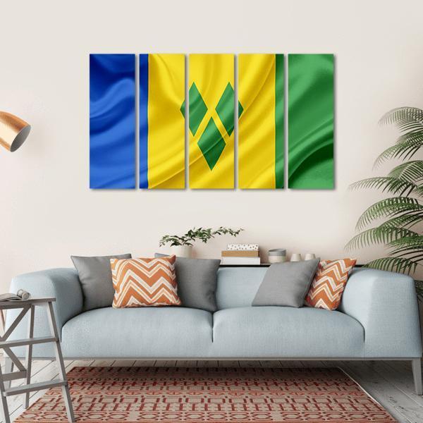 Saint Vincent And Grenadines Waving Flag Canvas Wall Art-5 Horizontal-Gallery Wrap-22" x 12"-Tiaracle