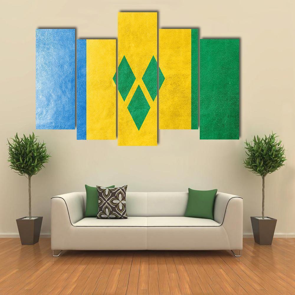 Saint Vincent And The Grenadines Flag Canvas Wall Art-5 Pop-Gallery Wrap-47" x 32"-Tiaracle