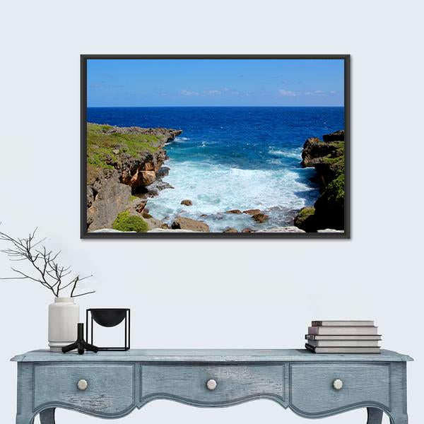 Saipan Water Flows Between The cliffs Canvas Wall Art-1 Piece-Floating Frame-24" x 16"-Tiaracle
