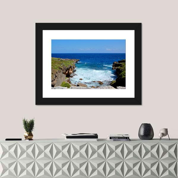 Saipan Water Flows Between The cliffs Canvas Wall Art-1 Piece-Framed Print-20" x 16"-Tiaracle