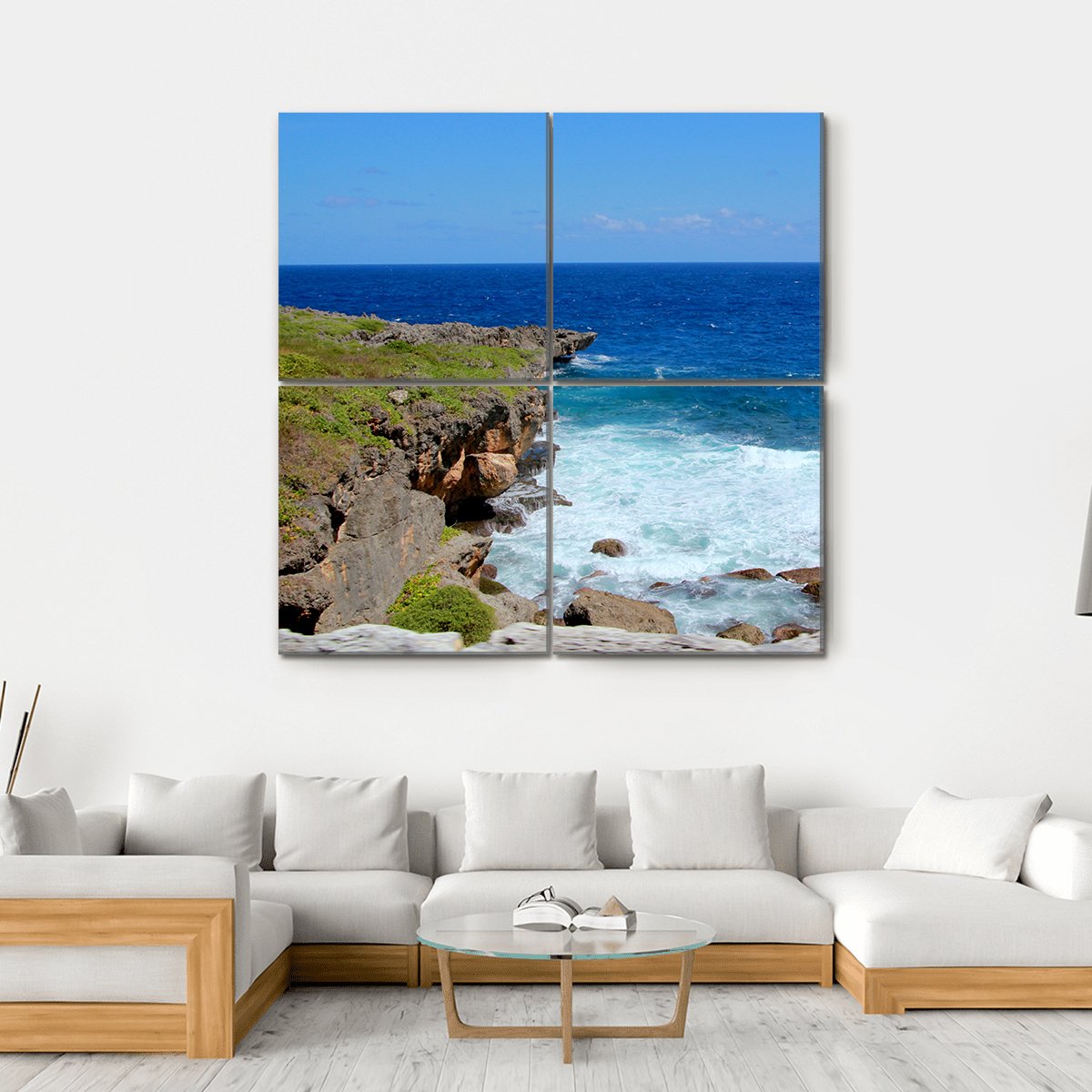 Saipan Water Flows Between The Cliffs Canvas Wall Art-4 Square-Gallery Wrap-17" x 17"-Tiaracle