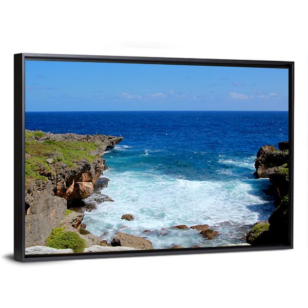 Saipan Water Flows Between The cliffs Canvas Wall Art-3 Horizontal-Gallery Wrap-25" x 16"-Tiaracle