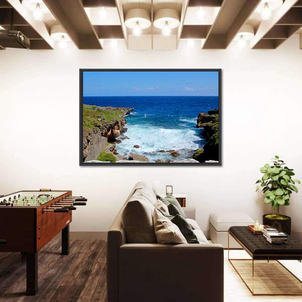 Saipan Water Flows Between The cliffs Canvas Wall Art-3 Horizontal-Gallery Wrap-25" x 16"-Tiaracle