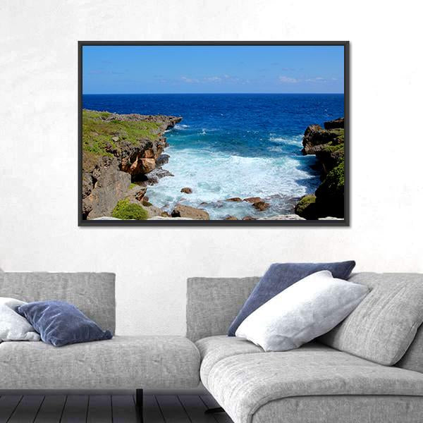 Saipan Water Flows Between The cliffs Canvas Wall Art-3 Horizontal-Gallery Wrap-25" x 16"-Tiaracle