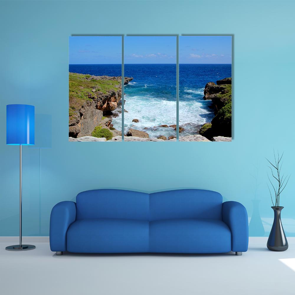 Saipan Water Flows Between The cliffs Canvas Wall Art-3 Horizontal-Gallery Wrap-37" x 24"-Tiaracle