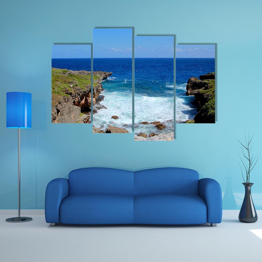 Saipan Water Flows Between The cliffs Canvas Wall Art-4 Pop-Gallery Wrap-50" x 32"-Tiaracle