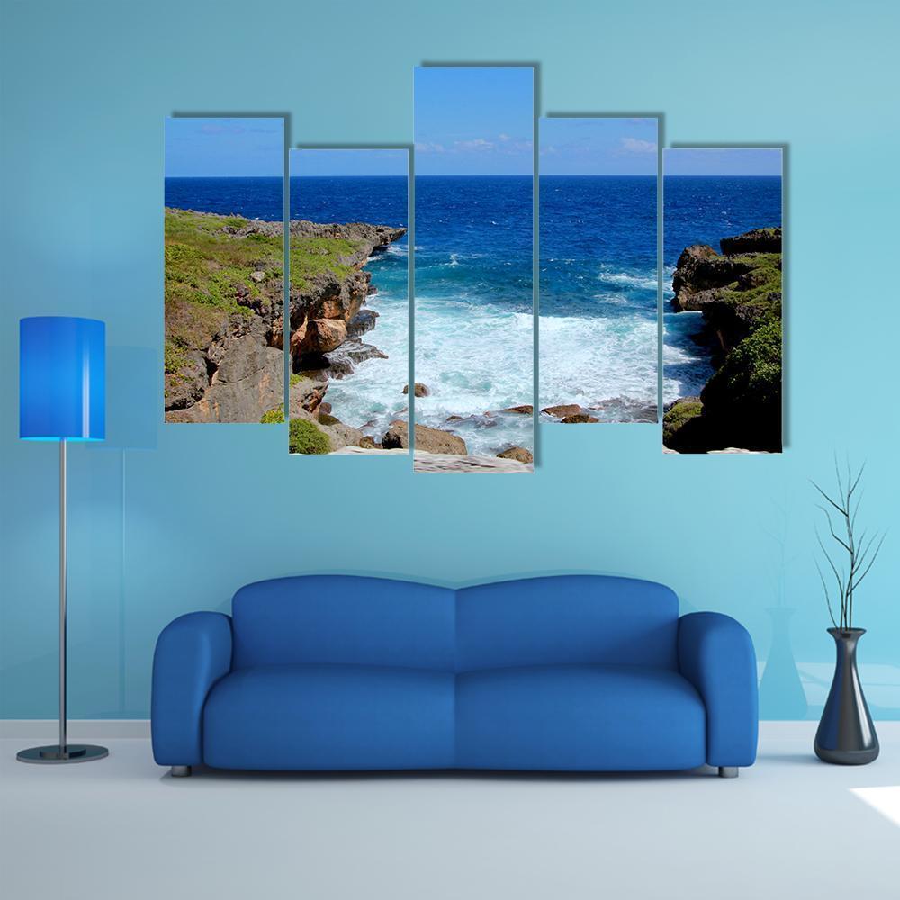 Saipan Water Flows Between The cliffs Canvas Wall Art-5 Pop-Gallery Wrap-47" x 32"-Tiaracle