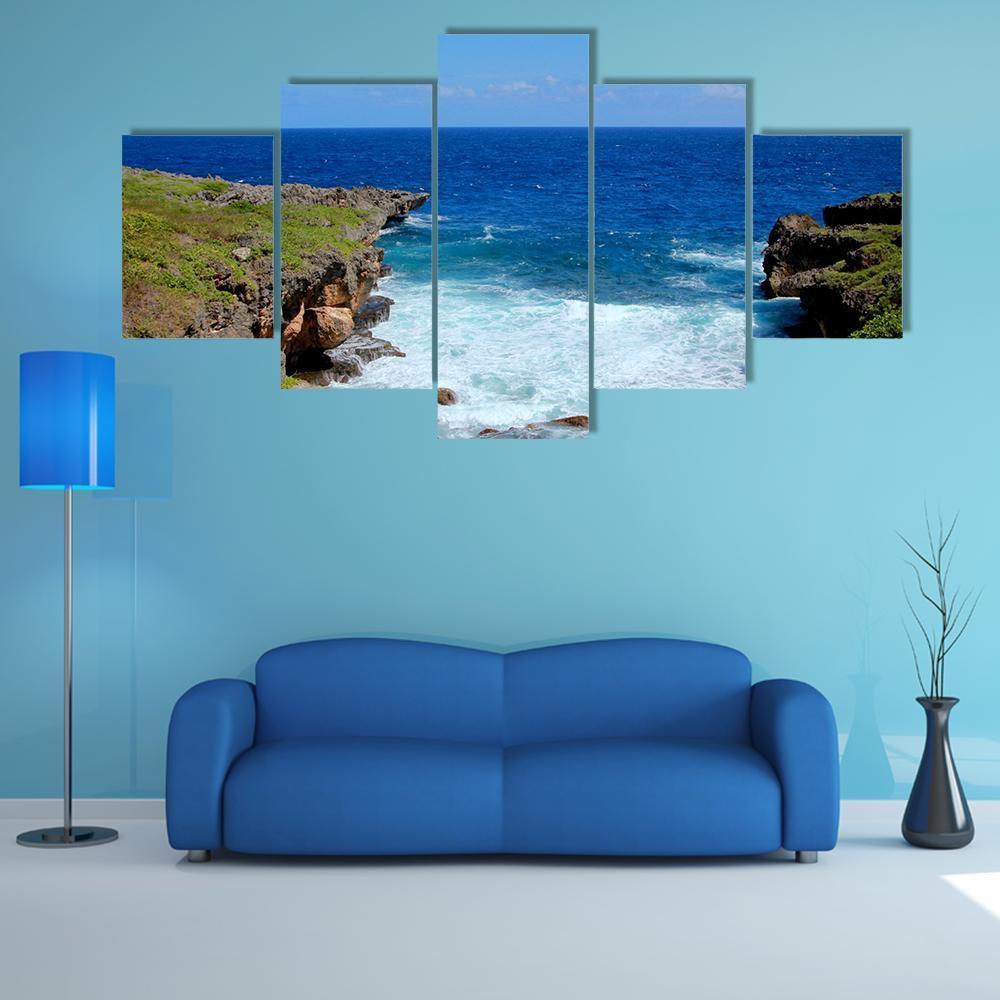 Saipan Water Flows Between The cliffs Canvas Wall Art-5 Star-Gallery Wrap-62" x 32"-Tiaracle