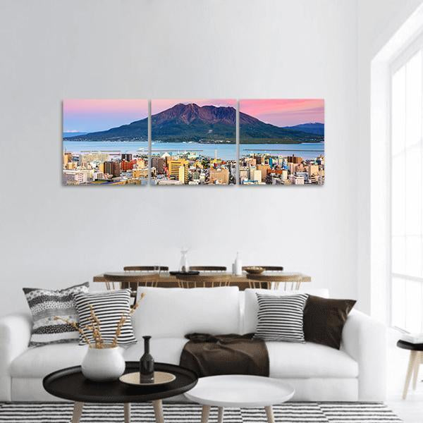Sakurajima Volcano In Japan Panoramic Canvas Wall Art-3 Piece-25" x 08"-Tiaracle