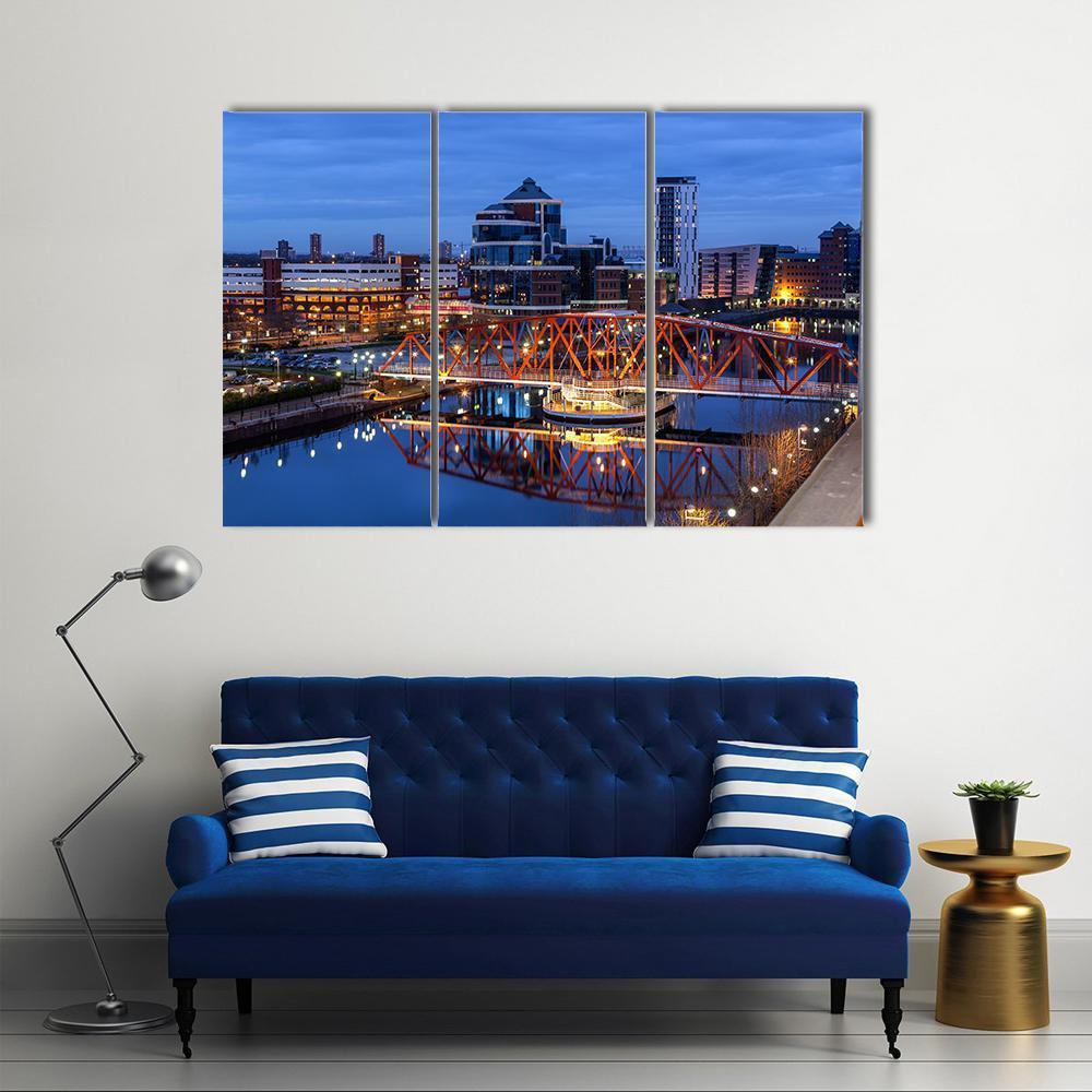 Salford Quays Skyline Canvas Wall Art-3 Horizontal-Gallery Wrap-37" x 24"-Tiaracle