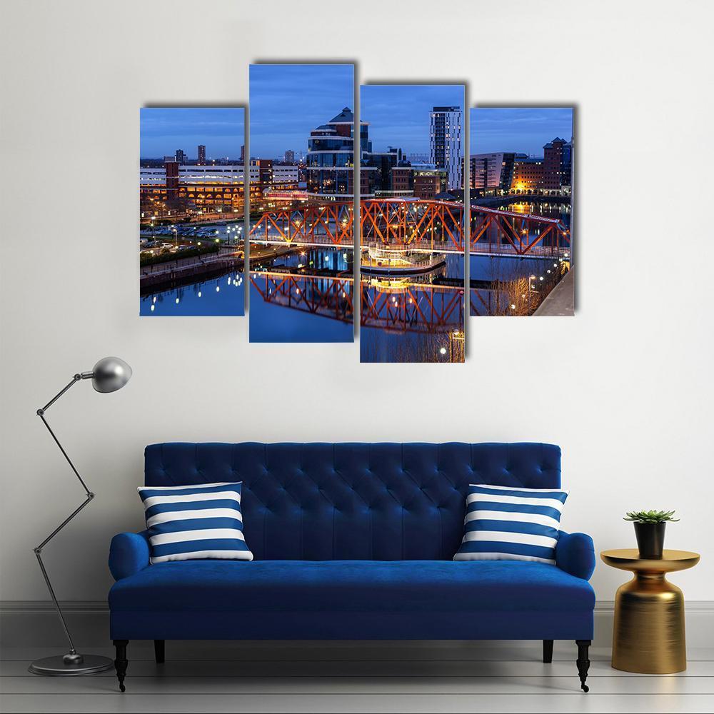 Salford Quays Skyline Canvas Wall Art-4 Pop-Gallery Wrap-50" x 32"-Tiaracle