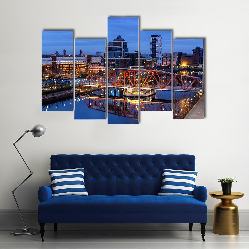 Salford Quays Skyline Canvas Wall Art-5 Pop-Gallery Wrap-47" x 32"-Tiaracle