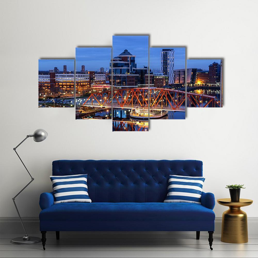 Salford Quays Skyline Canvas Wall Art-5 Star-Gallery Wrap-62" x 32"-Tiaracle