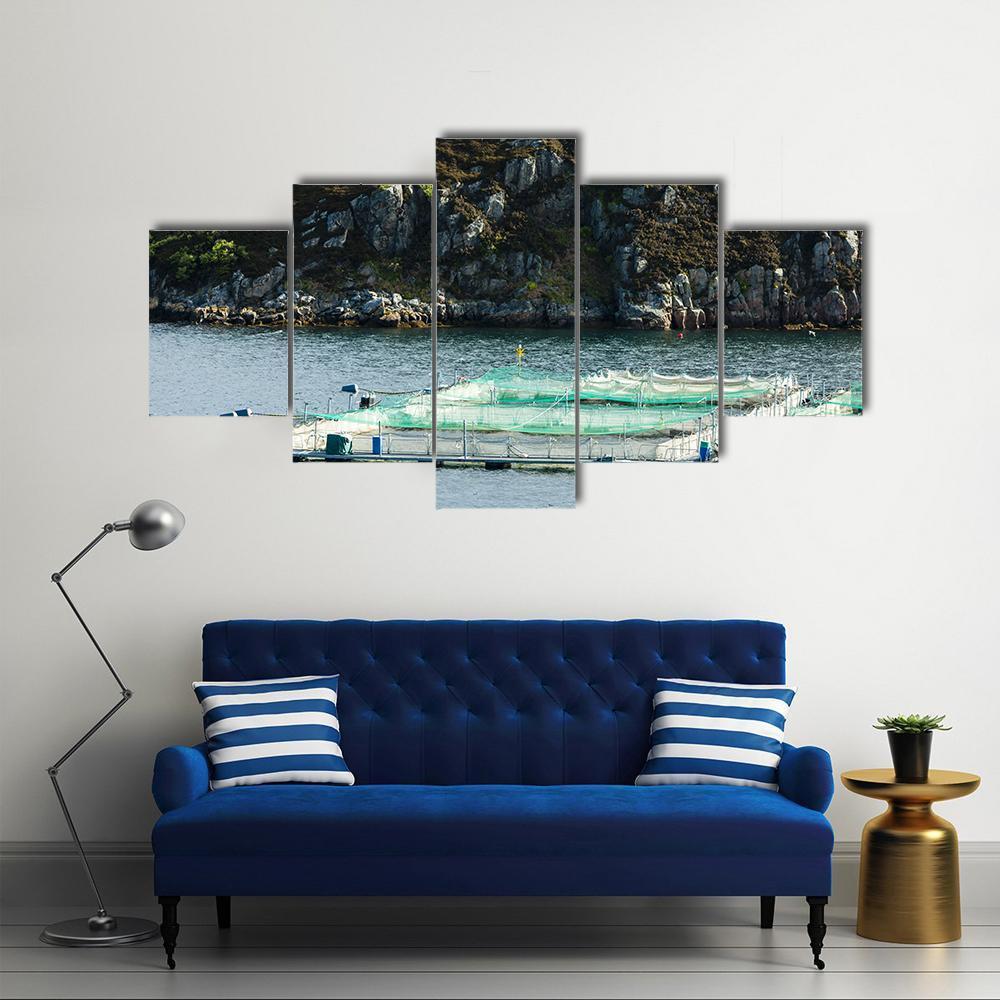 Salmon Farm Loch A Chairn Bhain Canvas Wall Art-5 Star-Gallery Wrap-62" x 32"-Tiaracle
