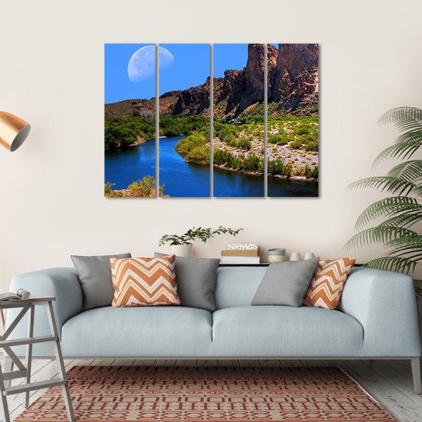 Salt River With Large Moon Canvas Wall Art-4 Horizontal-Gallery Wrap-34" x 24"-Tiaracle