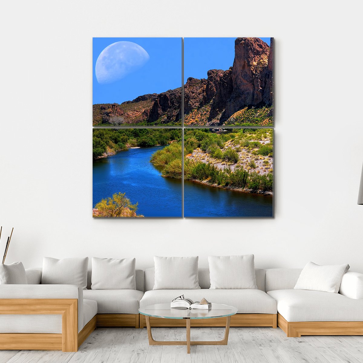 Salt River With Large Moon Canvas Wall Art-4 Square-Gallery Wrap-17" x 17"-Tiaracle