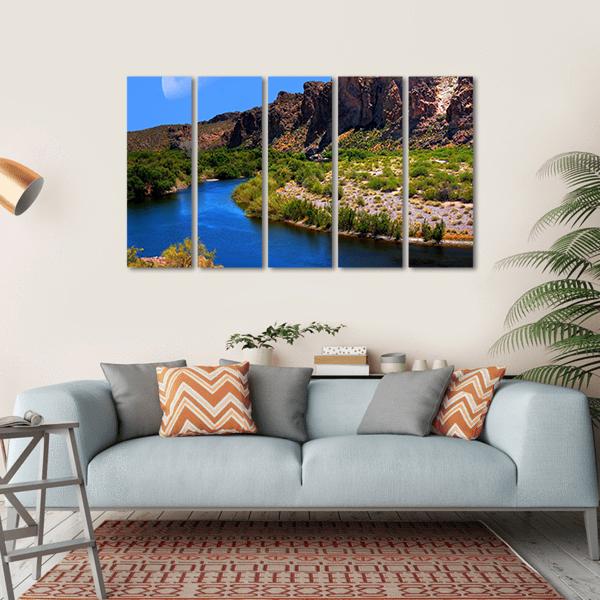 Salt River With Large Moon Canvas Wall Art-5 Horizontal-Gallery Wrap-22" x 12"-Tiaracle