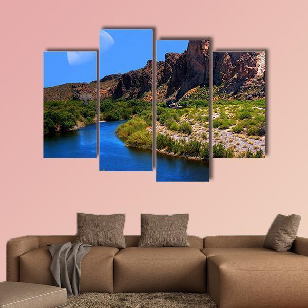 Salt River With Large Moon Canvas Wall Art-4 Pop-Gallery Wrap-50" x 32"-Tiaracle