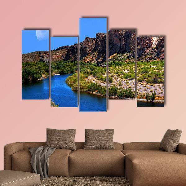 Salt River With Large Moon Canvas Wall Art-5 Pop-Gallery Wrap-47" x 32"-Tiaracle