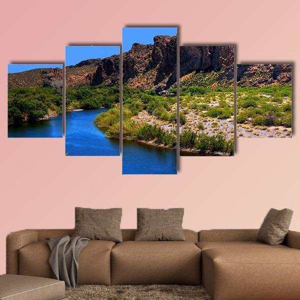 Salt River With Large Moon Canvas Wall Art-5 Star-Gallery Wrap-62" x 32"-Tiaracle