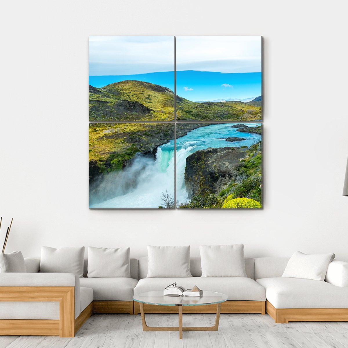 Salto Grande waterfall In Chile Canvas Wall Art-4 Square-Gallery Wrap-17" x 17"-Tiaracle