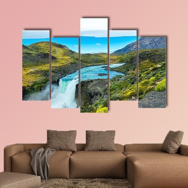 Salto Grande waterfall In Chile Canvas Wall Art-5 Pop-Gallery Wrap-47" x 32"-Tiaracle