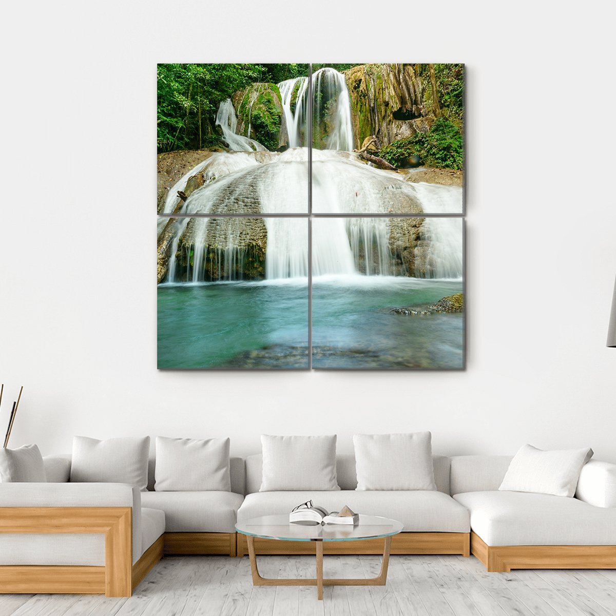 Saluopa Waterfall In Tentena Indonesia Canvas Wall Art-4 Square-Gallery Wrap-17" x 17"-Tiaracle