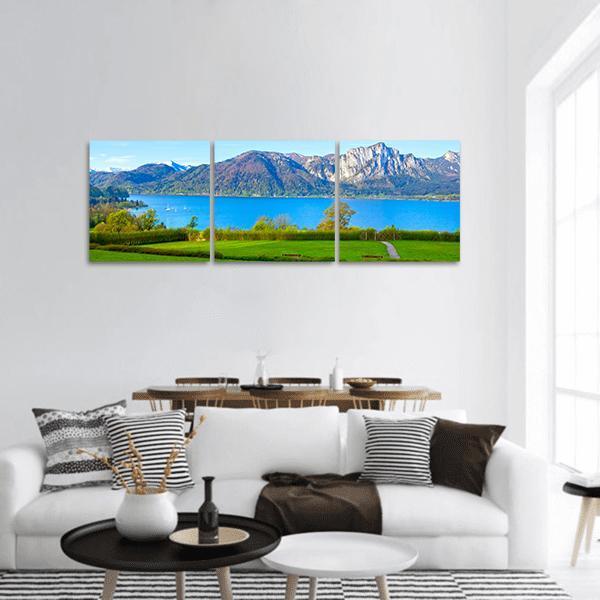 Landscape With Lake Austria Panoramic Canvas Wall Art-3 Piece-25" x 08"-Tiaracle