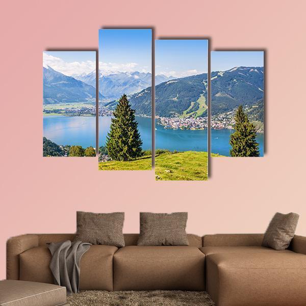Salzburger Land With Lake Canvas Wall Art-4 Pop-Gallery Wrap-50&quot; x 32&quot;-Tiaracle