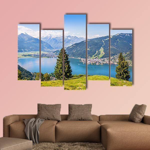 Salzburger Land With Lake Canvas Wall Art-5 Pop-Gallery Wrap-47" x 32"-Tiaracle