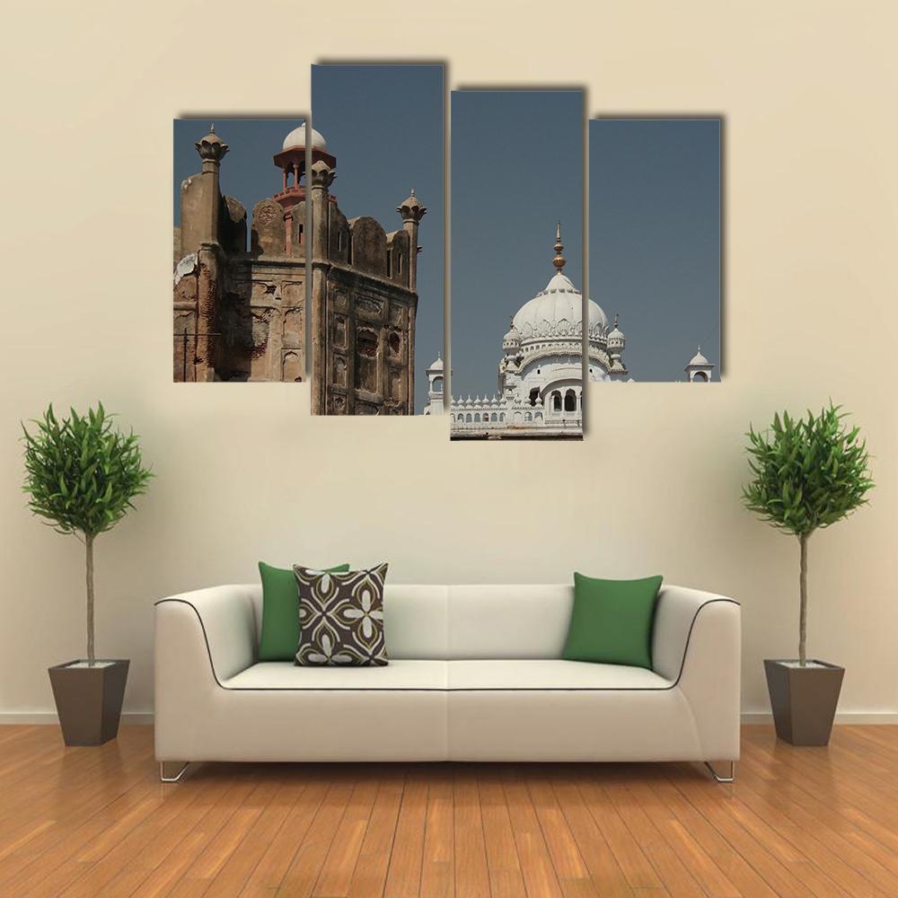 Samadhi Of Ranjit Singh And Lahore Fort Canvas Wall Art-4 Pop-Gallery Wrap-34" x 20"-Tiaracle