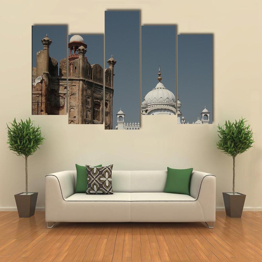 Samadhi Of Ranjit Singh And Lahore Fort Canvas Wall Art-5 Pop-Gallery Wrap-32" x 21"-Tiaracle