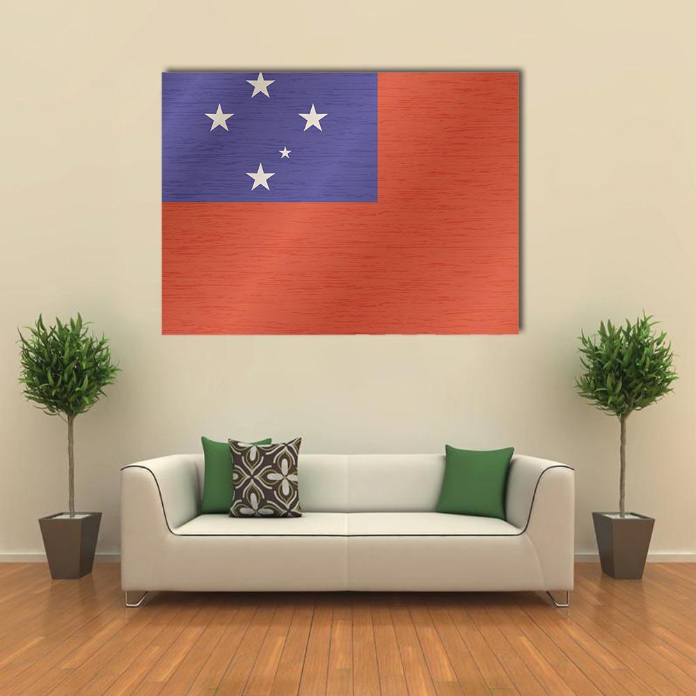 Samoa Flag with Five Stars Canvas Wall Art in white, red and blue, single panel hung on a wall