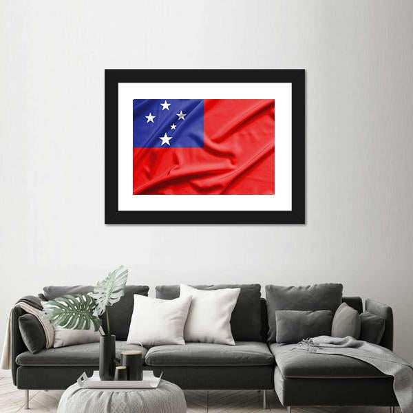 Samoa Flag On Silk Texture Canvas Wall Art-3 Horizontal-Gallery Wrap-25" x 16"-Tiaracle