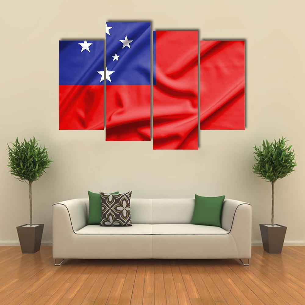 Samoa Flag On Silk Texture Canvas Wall Art-4 Pop-Gallery Wrap-50" x 32"-Tiaracle