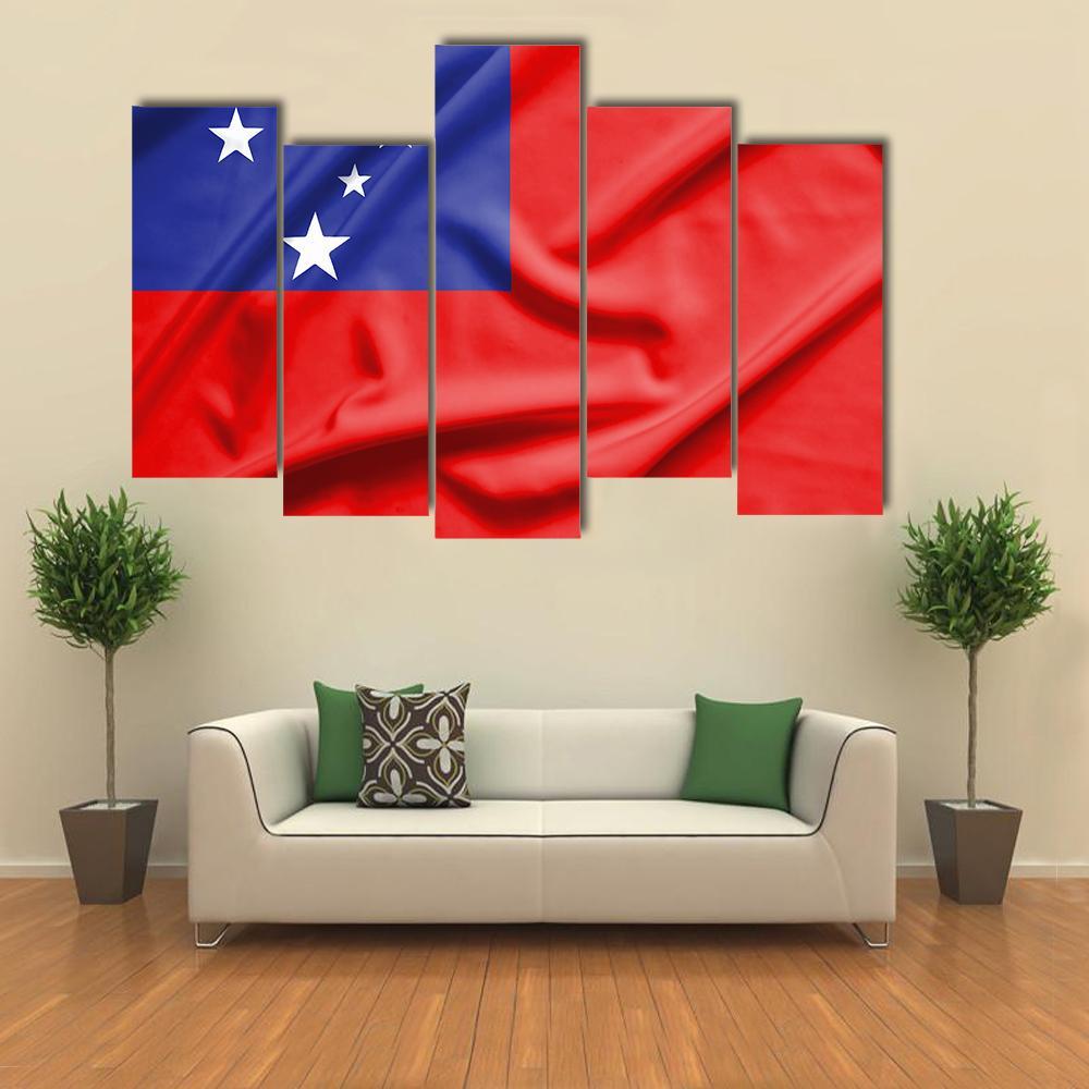 Samoa Flag On Silk Texture Canvas Wall Art-5 Pop-Gallery Wrap-47" x 32"-Tiaracle