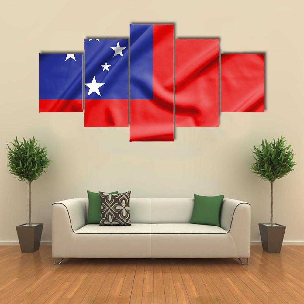 Samoa Flag On Silk Texture Canvas Wall Art-5 Star-Gallery Wrap-62" x 32"-Tiaracle