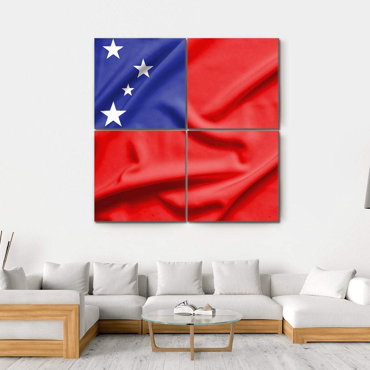 Samoa Flag On Silk Texture Canvas Wall Art-4 Square-Gallery Wrap-17" x 17"-Tiaracle