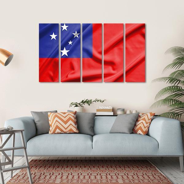 Samoa Flag On Silk Texture Canvas Wall Art-5 Horizontal-Gallery Wrap-22" x 12"-Tiaracle