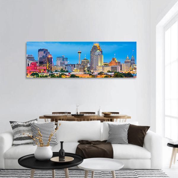 San Antonio Skyline In Texas Panoramic Canvas Wall Art-1 Piece-36" x 12"-Tiaracle