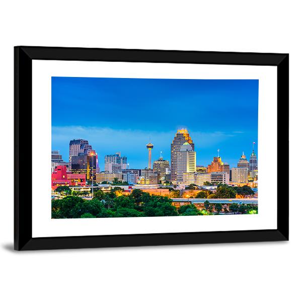 San Antonio Skyline In Texas Panoramic Canvas Wall Art-1 Piece-36" x 12"-Tiaracle